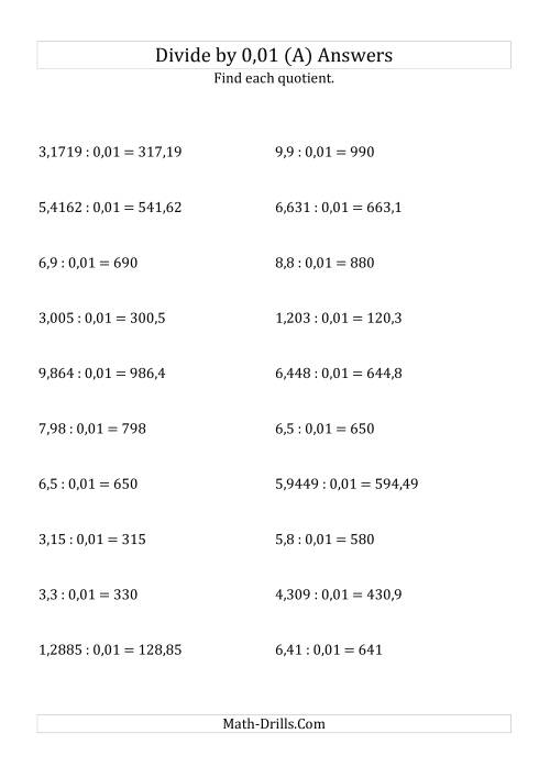 The Dividing Decimals by 0,01 (A) Math Worksheet Page 2