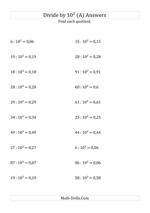 The Dividing Whole Numbers by 10<sup>2</sup> (A) Math Worksheet Page 2