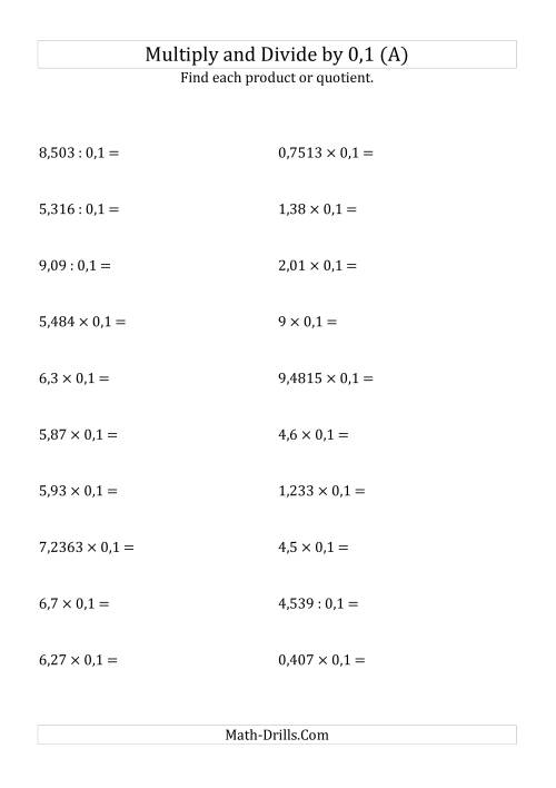 The Multiplying and Dividing Decimals by 0,1 (A) Math Worksheet