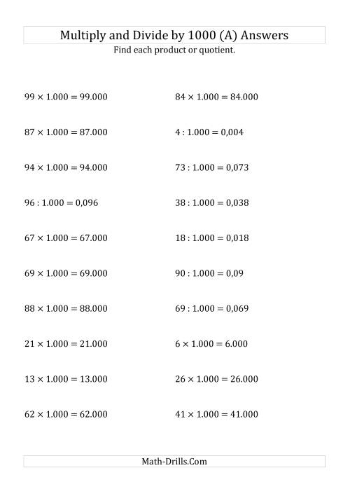 The Multiplying and Dividing Whole Numbers by 1.000 (A) Math Worksheet Page 2