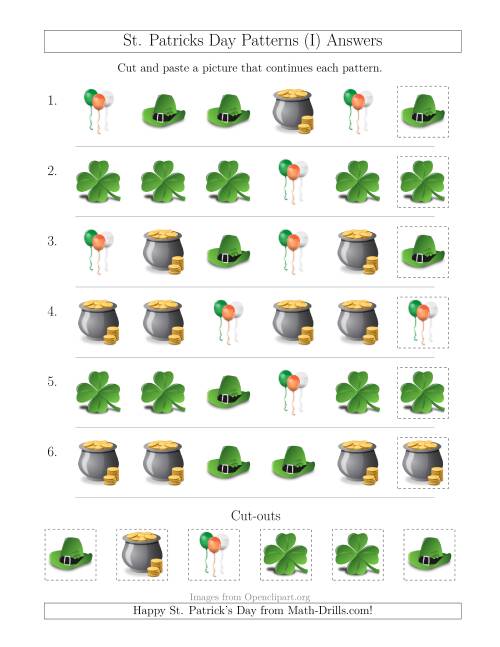 The St. Patrick's Day Picture Patterns with Shape Attribute Only (I) Math Worksheet Page 2