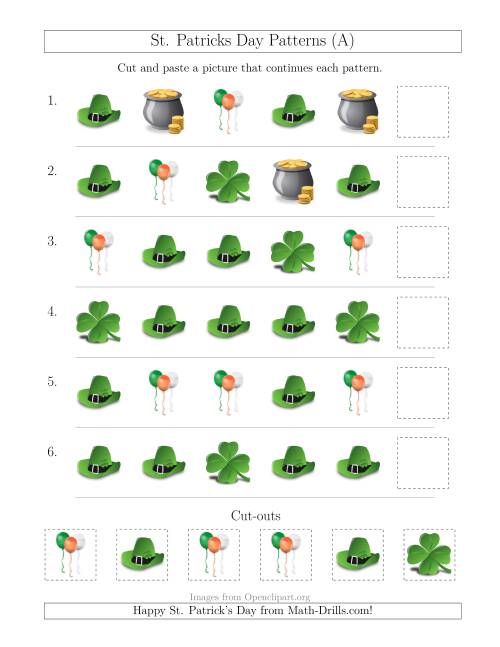 The St. Patrick's Day Picture Patterns with Shape Attribute Only (All) Math Worksheet