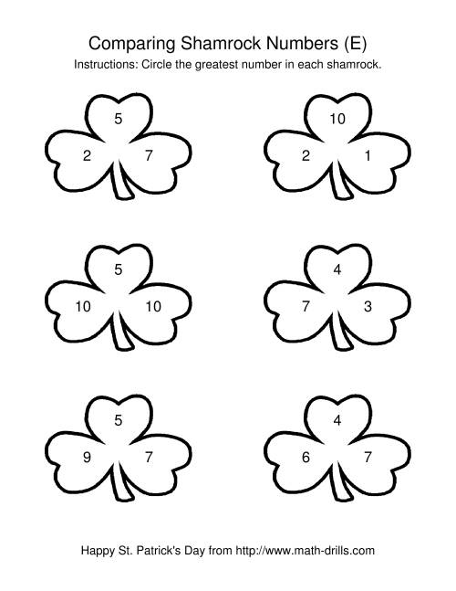 The St. Patrick's Day Comparing Numbers to 10 in Shamrocks (E) Math Worksheet