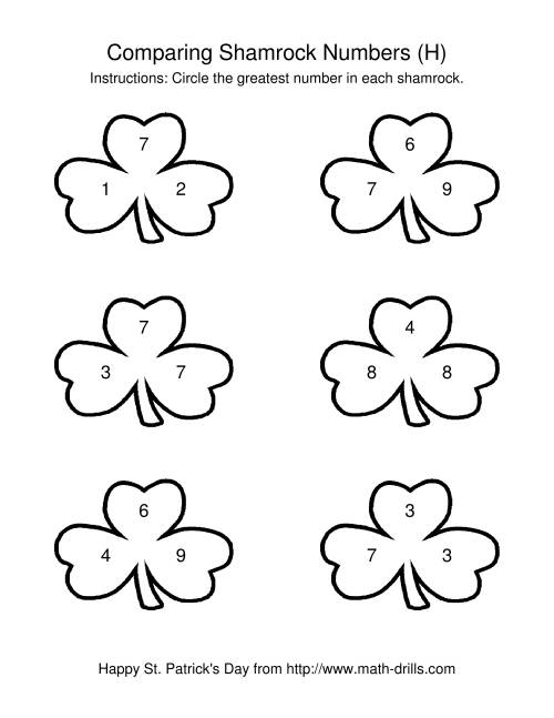 The St. Patrick's Day Comparing Numbers to 10 in Shamrocks (H) Math Worksheet