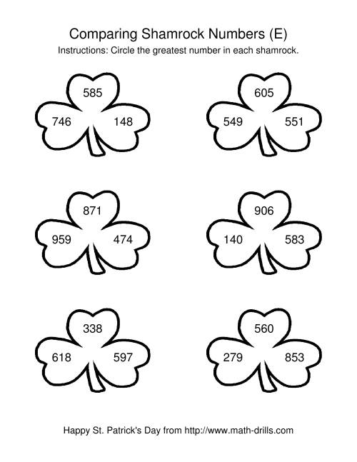 The St. Patrick's Day Comparing Numbers to 1000 in Shamrocks (E) Math Worksheet