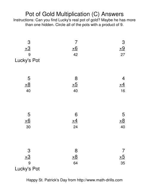 The St. Patrick's Day Multiplication Facts to 81 -- Lucky's Pot of Gold (C) Math Worksheet Page 2