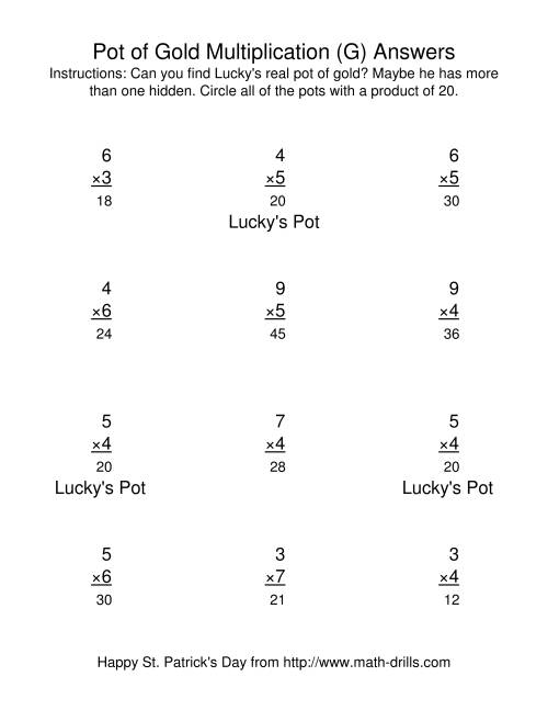 The St. Patrick's Day Multiplication Facts to 81 -- Lucky's Pot of Gold (G) Math Worksheet Page 2