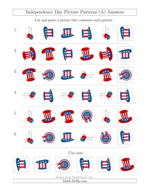 The Independence Day Picture Patterns with Shape and Rotation Attributes (A) Math Worksheet Page 2