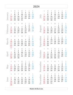 2024 Yearly Calendar (A)