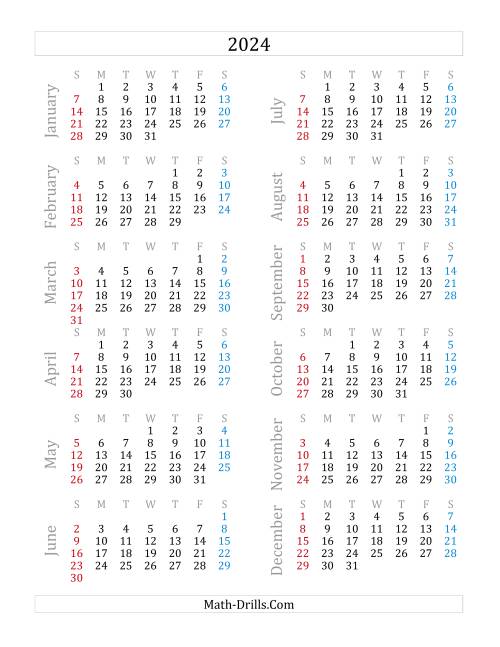 The 2024 Yearly Calendar (A) Time Worksheet. Fullsize Image