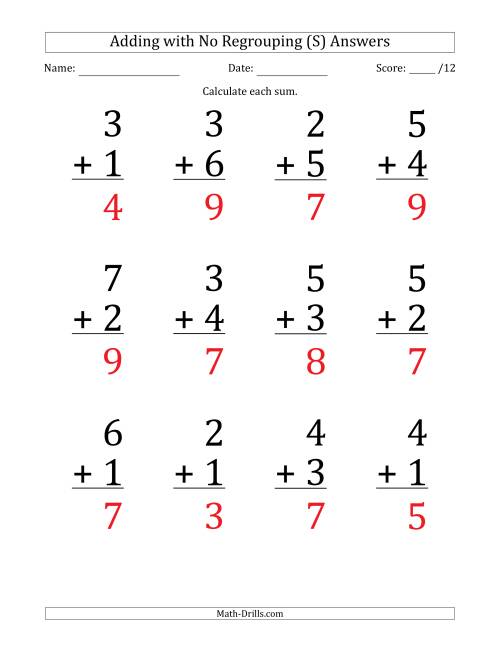 The 12 Single-Digit Addition Questions with No Regrouping (S) Math Worksheet Page 2