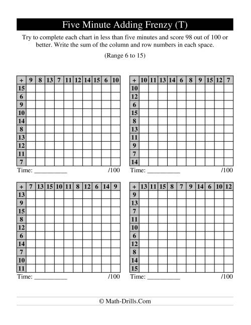 The Old Five Minute Frenzy -- Four Per Page (T) Math Worksheet