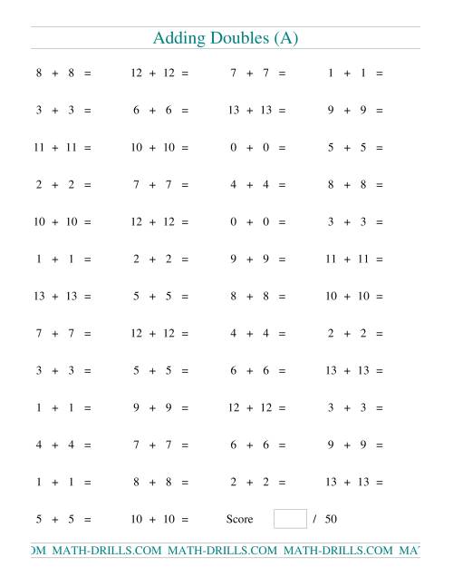 The Adding Doubles to 13 + 13 (A) Math Worksheet