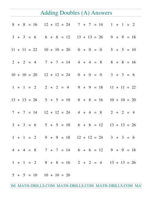 The Adding Doubles to 13 + 13 (A) Math Worksheet Page 2