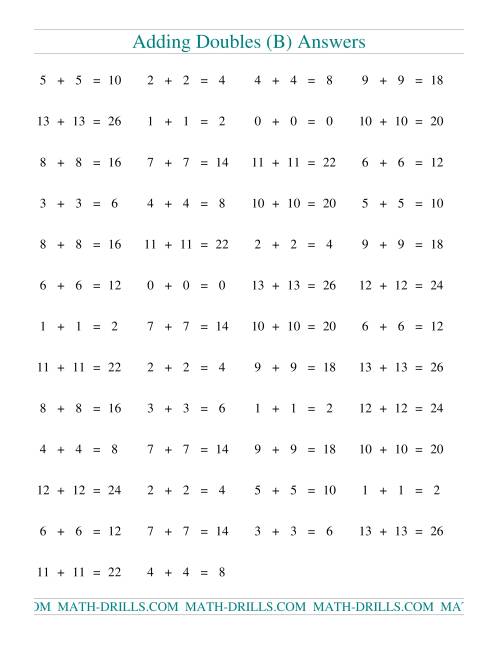 The Adding Doubles to 13 + 13 (B) Math Worksheet Page 2