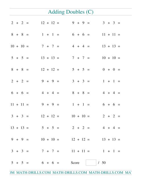 The Adding Doubles to 13 + 13 (C) Math Worksheet