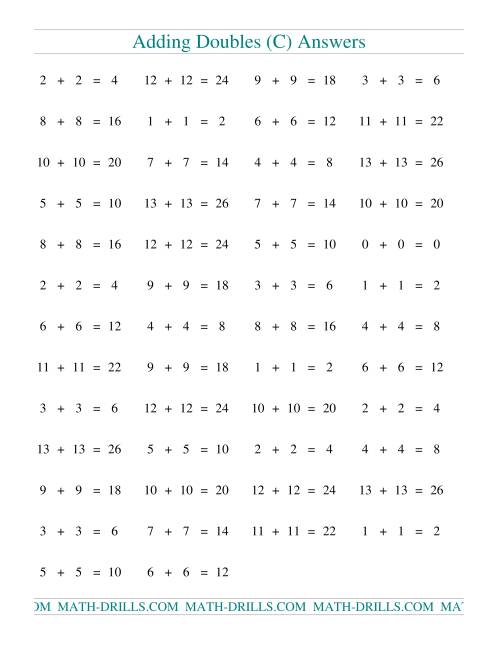 The Adding Doubles to 13 + 13 (C) Math Worksheet Page 2