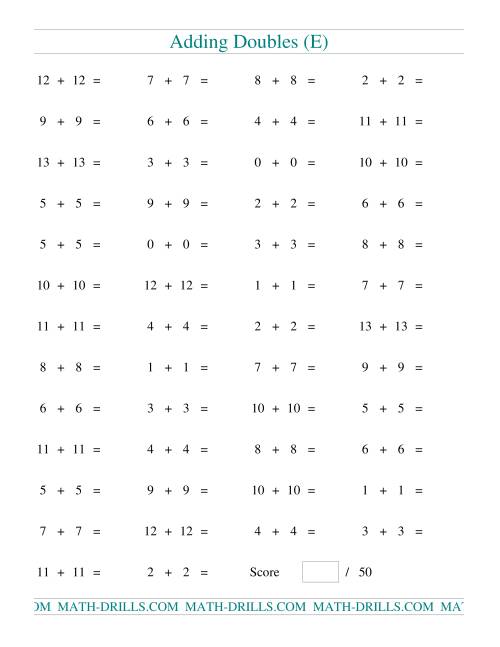 The Adding Doubles to 13 + 13 (E) Math Worksheet