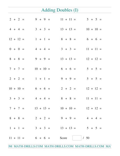 The Adding Doubles to 13 + 13 (I) Math Worksheet