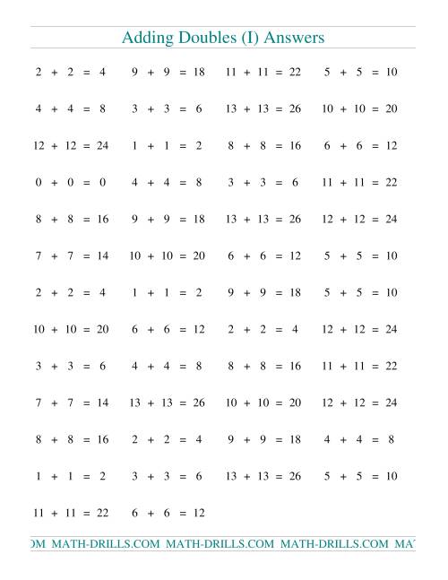 The Adding Doubles to 13 + 13 (I) Math Worksheet Page 2