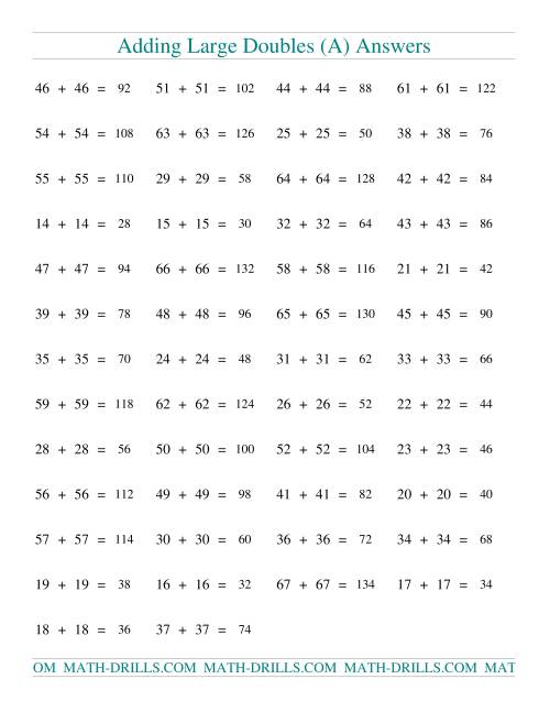The Adding Two-Digit Doubles (A) Math Worksheet Page 2