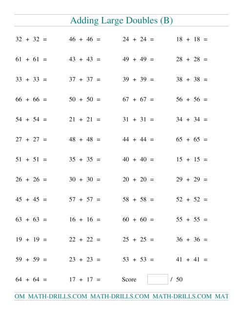 The Adding Two-Digit Doubles (B) Math Worksheet
