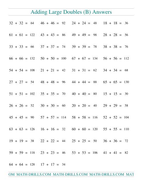 The Adding Two-Digit Doubles (B) Math Worksheet Page 2