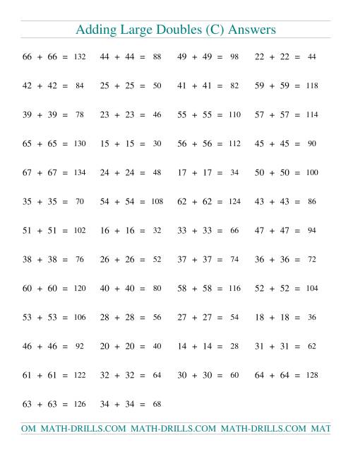 The Adding Two-Digit Doubles (C) Math Worksheet Page 2
