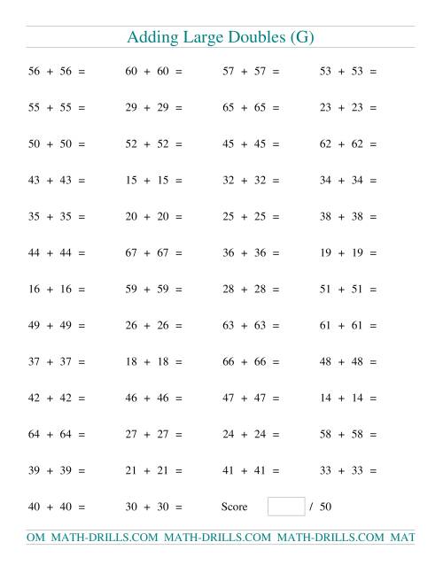 The Adding Two-Digit Doubles (G) Math Worksheet