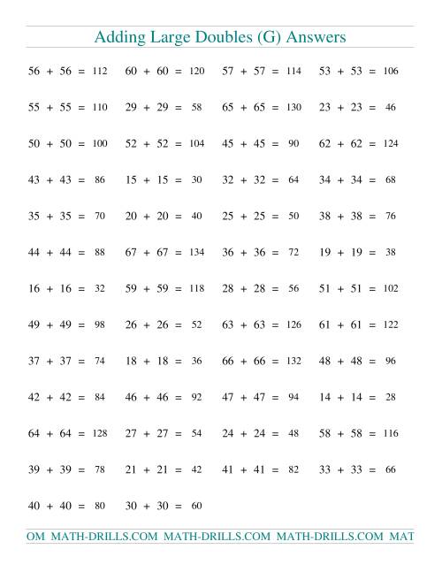 The Adding Two-Digit Doubles (G) Math Worksheet Page 2