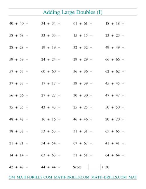 The Adding Two-Digit Doubles (I) Math Worksheet