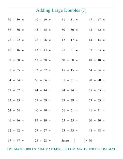 The Adding Two-Digit Doubles (J) Math Worksheet