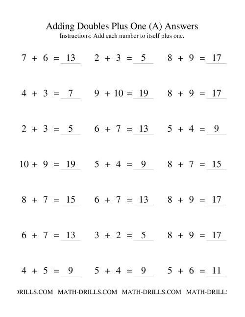 The Adding Doubles Plus One (A) Math Worksheet Page 2