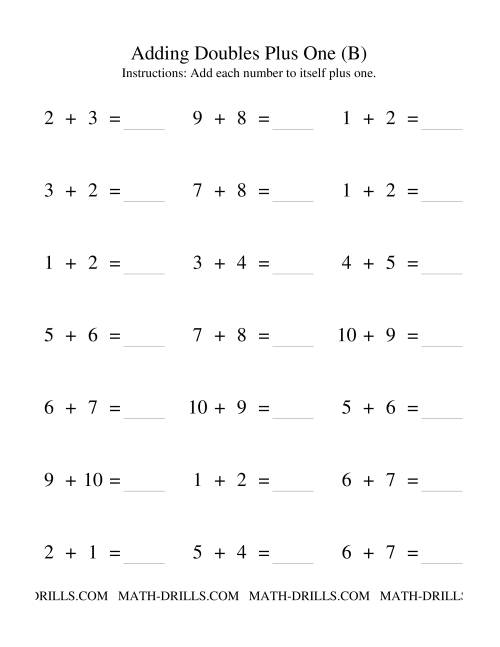 The Adding Doubles Plus One (B) Math Worksheet