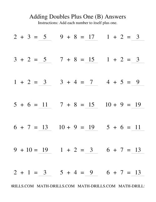 The Adding Doubles Plus One (B) Math Worksheet Page 2