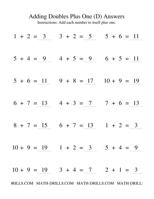The Adding Doubles Plus One (D) Math Worksheet Page 2