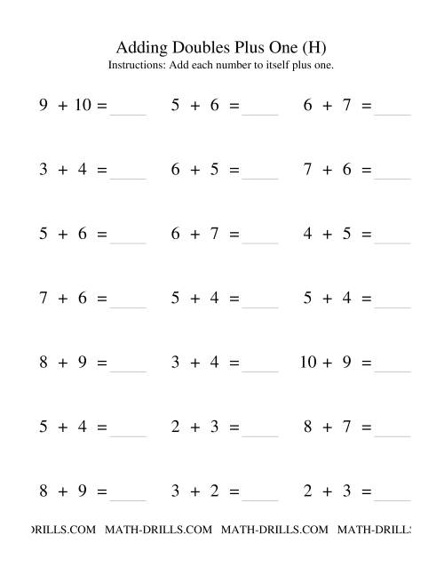 The Adding Doubles Plus One (H) Math Worksheet