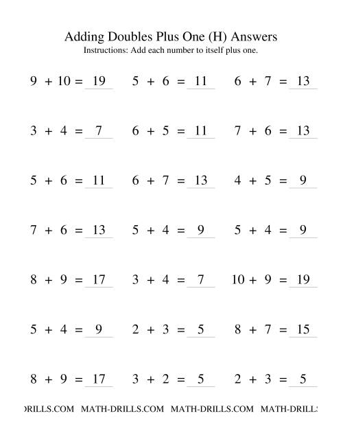 The Adding Doubles Plus One (H) Math Worksheet Page 2