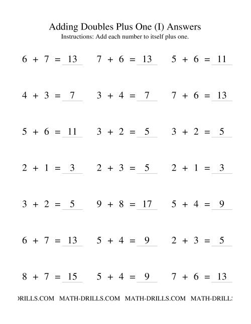 The Adding Doubles Plus One (I) Math Worksheet Page 2