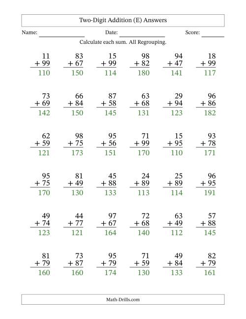 The Two-Digit Addition With All Regrouping – 36 Questions (E) Math Worksheet Page 2