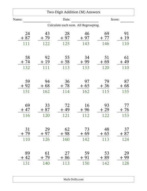 The Two-Digit Addition With All Regrouping – 36 Questions (M) Math Worksheet Page 2