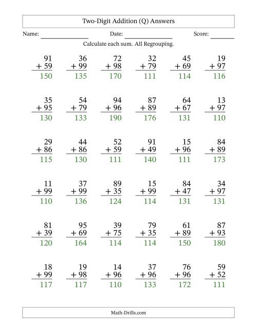 The Two-Digit Addition With All Regrouping – 36 Questions (Q) Math Worksheet Page 2