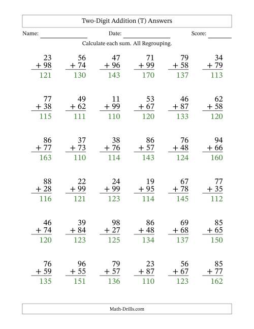 The Two-Digit Addition With All Regrouping – 36 Questions (T) Math Worksheet Page 2