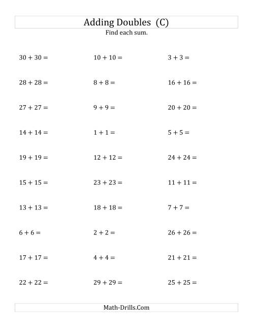 The Adding Doubles (Large Numbers) (C) Math Worksheet