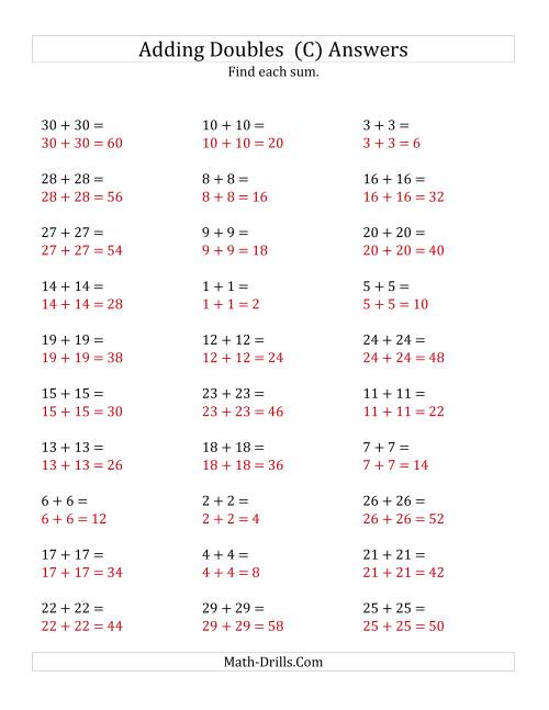 The Adding Doubles (Large Numbers) (C) Math Worksheet Page 2