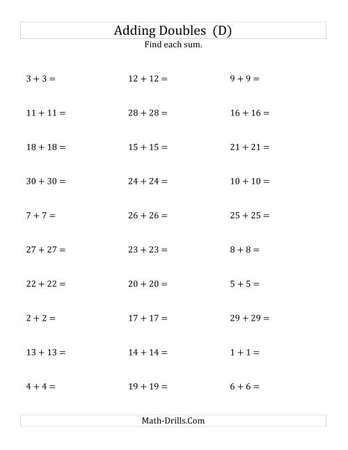 The Adding Doubles (Large Numbers) (D) Math Worksheet