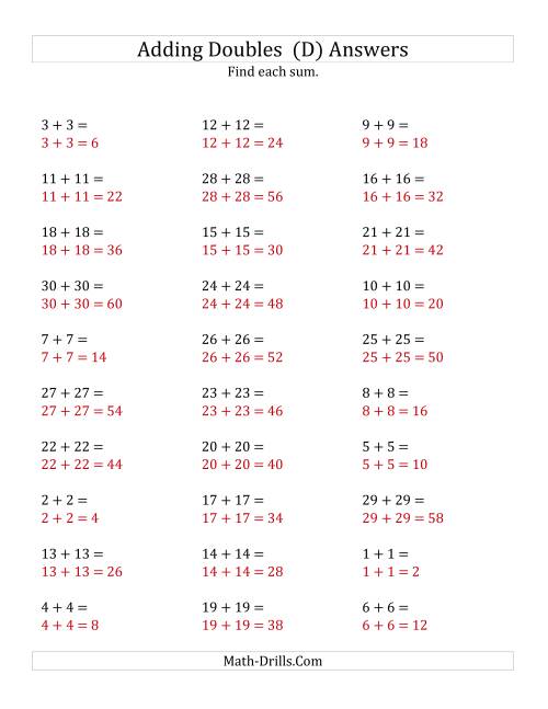 The Adding Doubles (Large Numbers) (D) Math Worksheet Page 2
