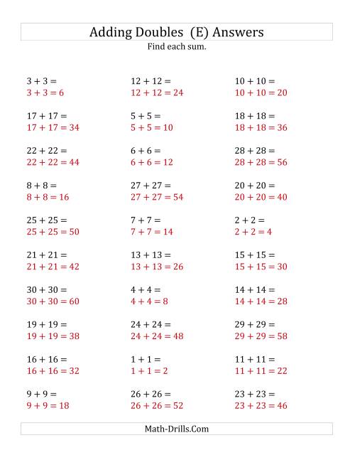 The Adding Doubles (Large Numbers) (E) Math Worksheet Page 2