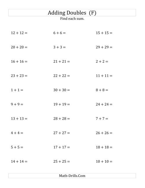 The Adding Doubles (Large Numbers) (F) Math Worksheet