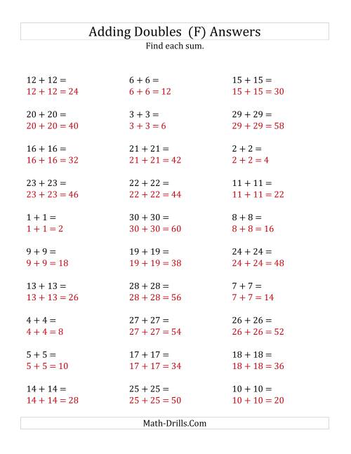 The Adding Doubles (Large Numbers) (F) Math Worksheet Page 2